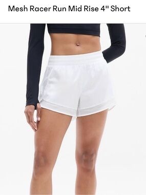 Athleta Mesh Racer Run Mid Rise 4" Short - White